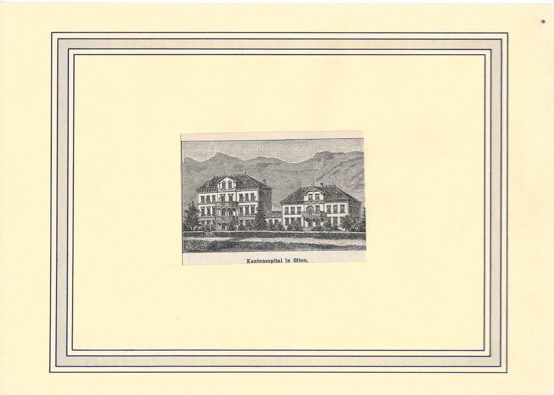 Xilografie: Olten Kantonsspital Holzschnitt um 1900 – Usato da Olten venduto da clotaldi