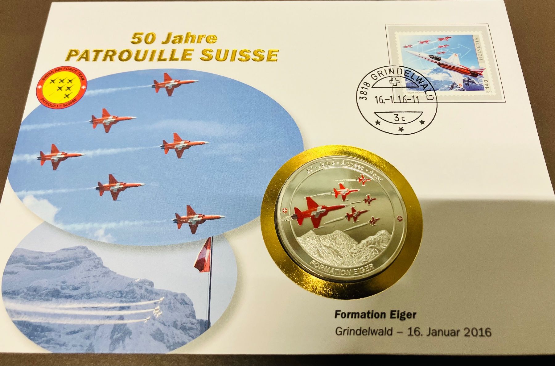 Medaglie: Patrouille Suisse  Numisbrief versilberte Medaille 2016 – Usato da Merenschwand venduto da Garfield2026 1