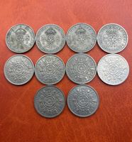 Lot de 10 pièces Two Shillings Grande-Bretagne 1947-1966
