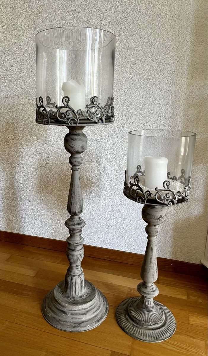 Pfister Portacandele: 2 Kerzenständer Glas Metall Shabby Chic 2 Stk – Usato da Bern venduto da rahel.123