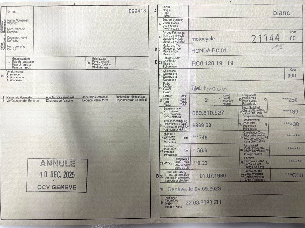 Honda RC 01 (Gebraucht) in Winterthur für CHF 2405 – nur Abholung auf ...