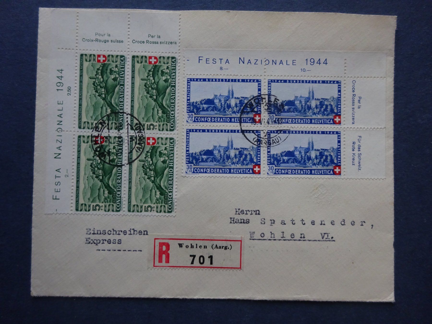 Alle Briefmarken: 1944 Pro Patria FDC im 4er Block – Gebraucht aus Appenzell-Steinegg von adi1975 1