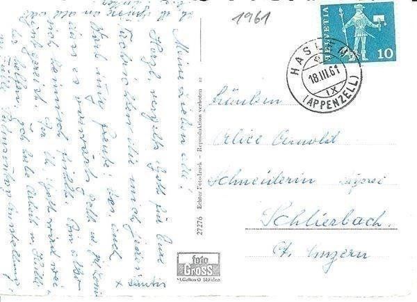 Cartoline postali: Haslen AI Dorf Ansicht  1961 mit Flecken – Usato da Ennetmoos venduto da Ambuman 1