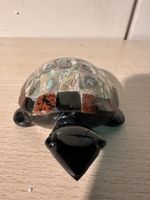 Figurine tortue décorative en mosaïque de nacre et onyx