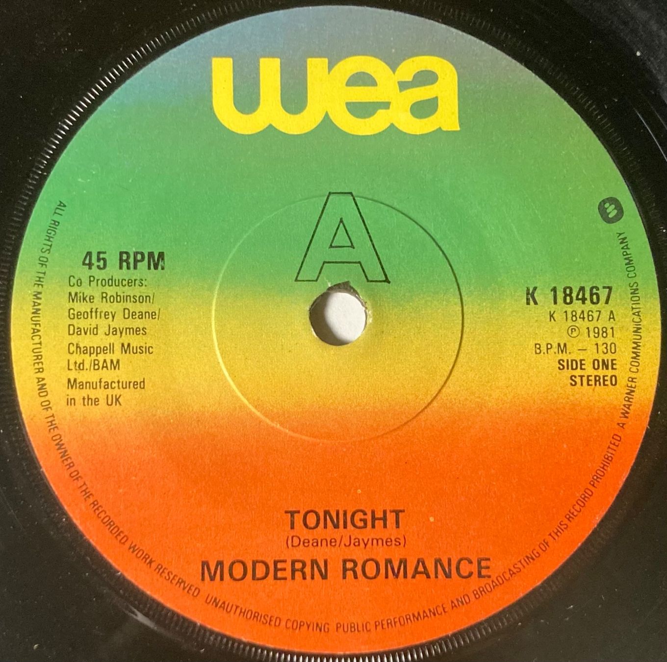 Dischi in vinile: MODERN ROMANCE - TONIGHT – Usato da Poliez-Pittet venduto da Newtown-Records 3