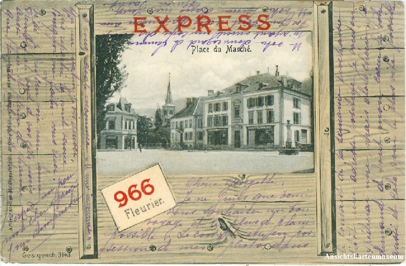 Cartoline postali: Fleurier - Place du Marché + 1902 – Usato da Emmenbrücke venduto da teestube
