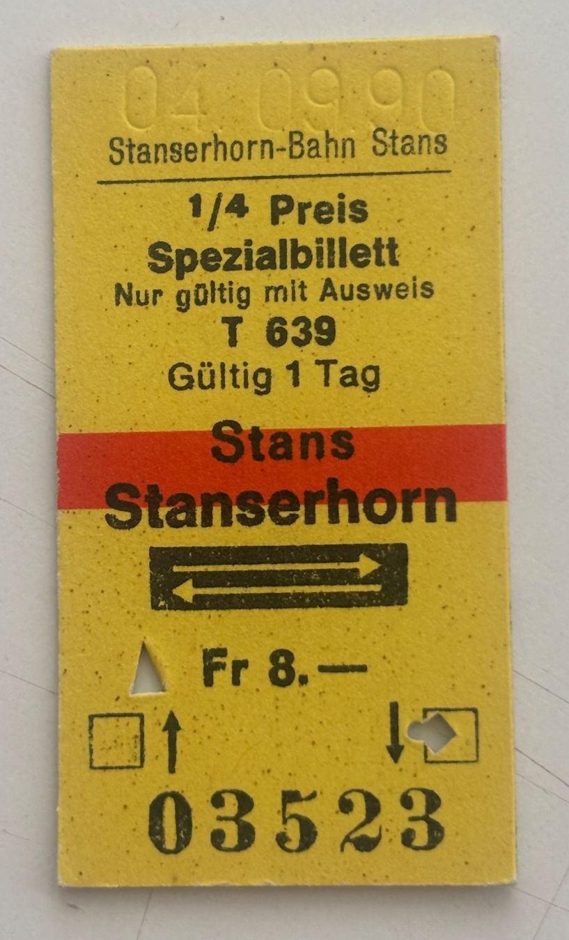 Biglietti: Ticket Stans-Stanserhorn - Stanserhornbahn – Usato da Neuchâtel venduto da gefdeneuch