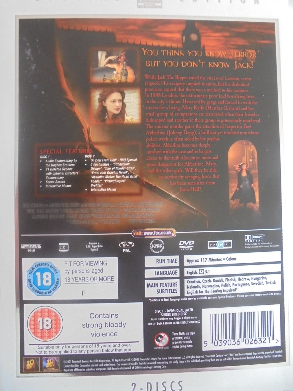 Alle DVDs: " From Hell " Johnny Depp, Heather Graham. 2 DVD in english – Gebraucht aus Crissier von Promopost 1