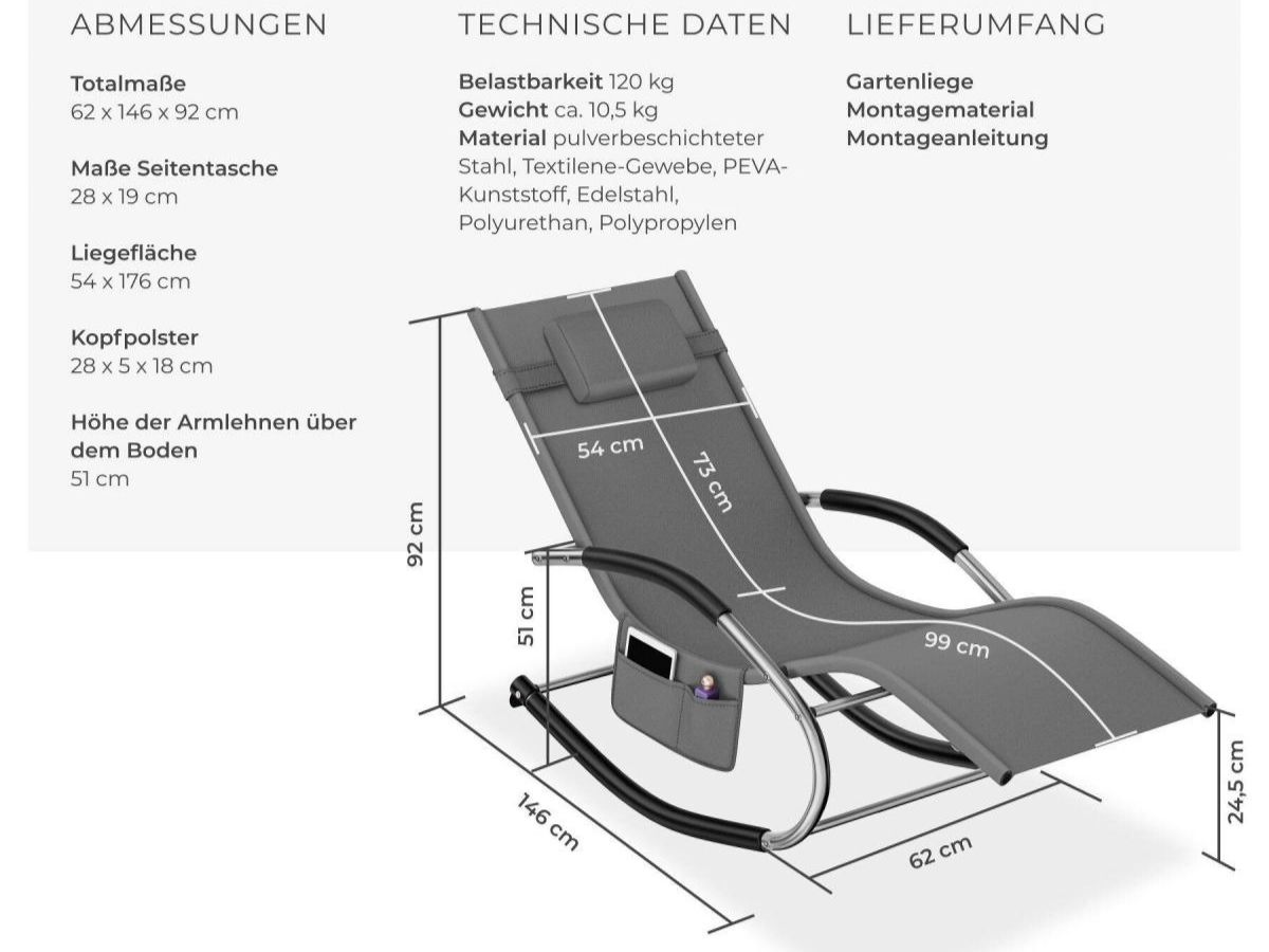 Sedie a sdraio: Gartenliege ergonomisch mit Schwingfunktion ROVELLA – Nuovo e nell'imballaggio originale da Lachen SZ venduto da sw3zzy 3