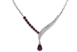 Vintage Rubin Brillant Collier in 18K Weissgold 41cm *S2160