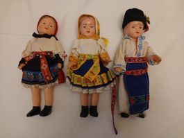 3 Vintage Dolls Folk Costume Set Good Condition