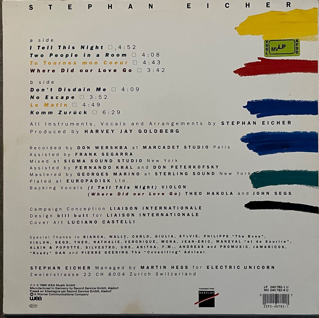 Dischi in vinile: STEPHAN EICHER - I TELL THIS NIGHT - 33 Tours – Usato da Bussigny venduto da vinyl-pas-cher 1