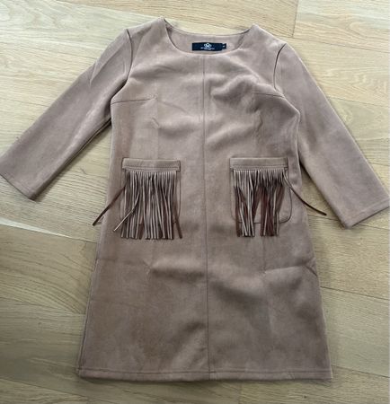 Veloursleder-Optik Kleid Khaki Gr. S