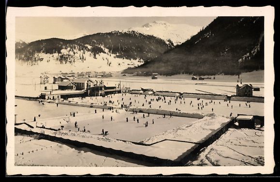 Ansichtskarten: Davos, Die grossen Eisbahnen mit Schlitt – Gebraucht aus Berlin von bartko-reher