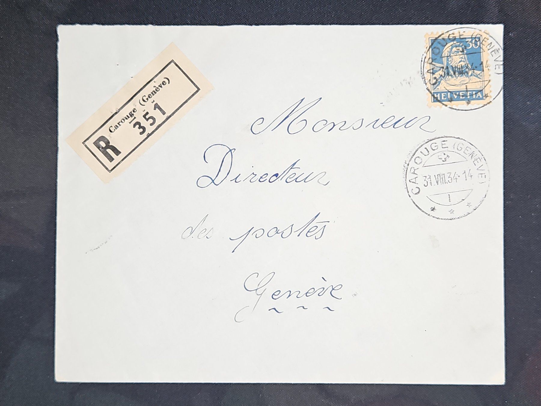 Tutti i francobolli: CL23 Enveloppe + Timbre Suisse 1934 – Usato da Cousset venduto da Patrick_Collections