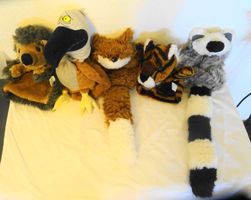 5 Handpuppen Tiere Plüsch Set Tiger, Waschbär, Igel, Adler