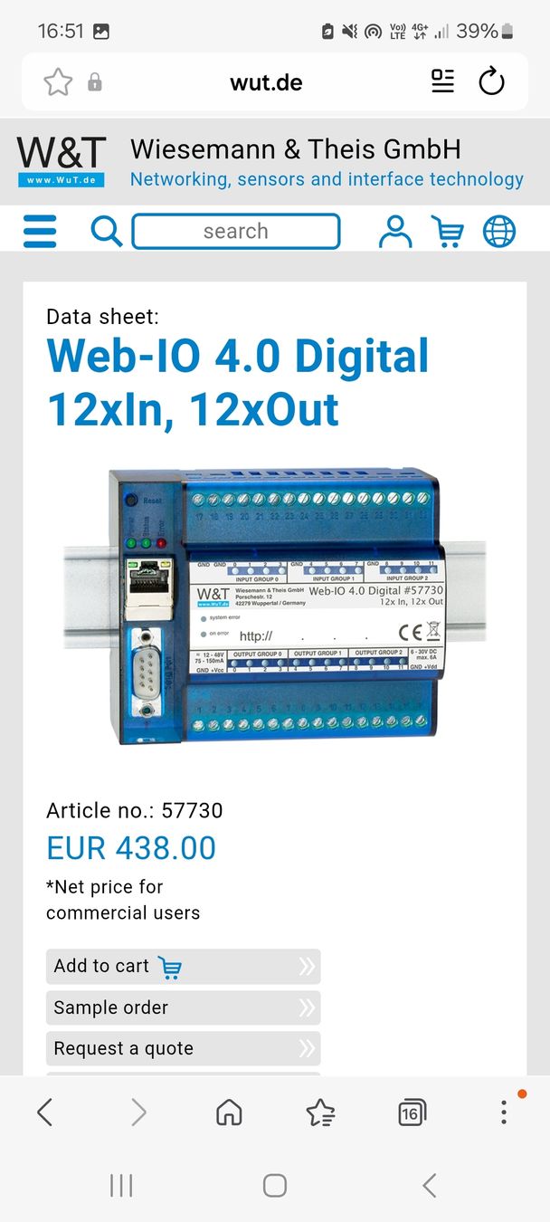 Componenti elettronici: W&T Web IO 12 Digital Input Output,TCP  Relais, Schalter – Usato da Bülach venduto da herwigc