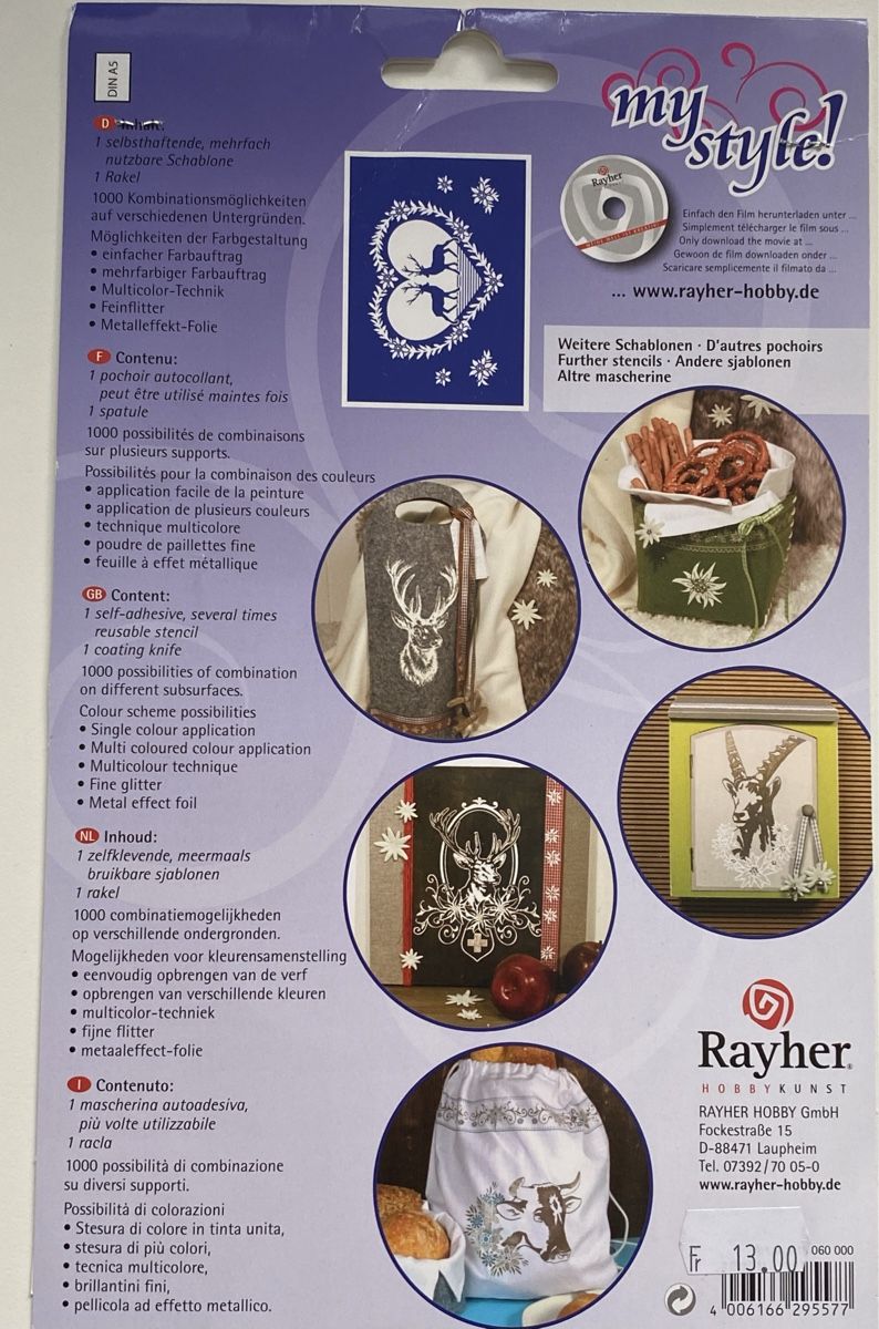 Pochoirs: RAYHER SCHABLONE HIRSCH – D'occasion à Malters par Kuettel1 1