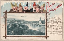 Solothurn Neujahrskarte mit Zwergen Prägekarte
