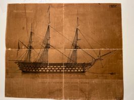 ⛵ RARE, ANTIQUE Lithographie à la craie d'un Vaisseau (1860)