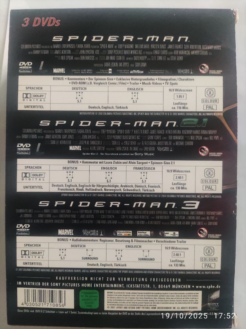 Tutti i DVDs: Spider-Man Trilogie (3DVDs) DVD – Usato da Basel venduto da Alacant 1