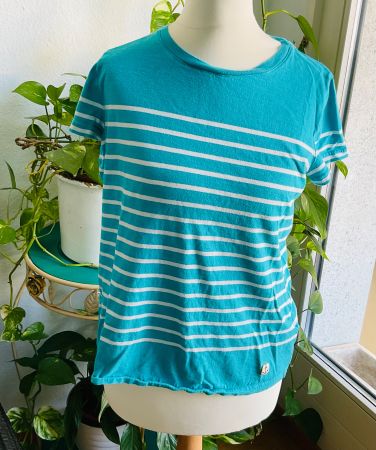 Adorable marinière femme ARMOR LUX turquoise rayé blanc, t.M