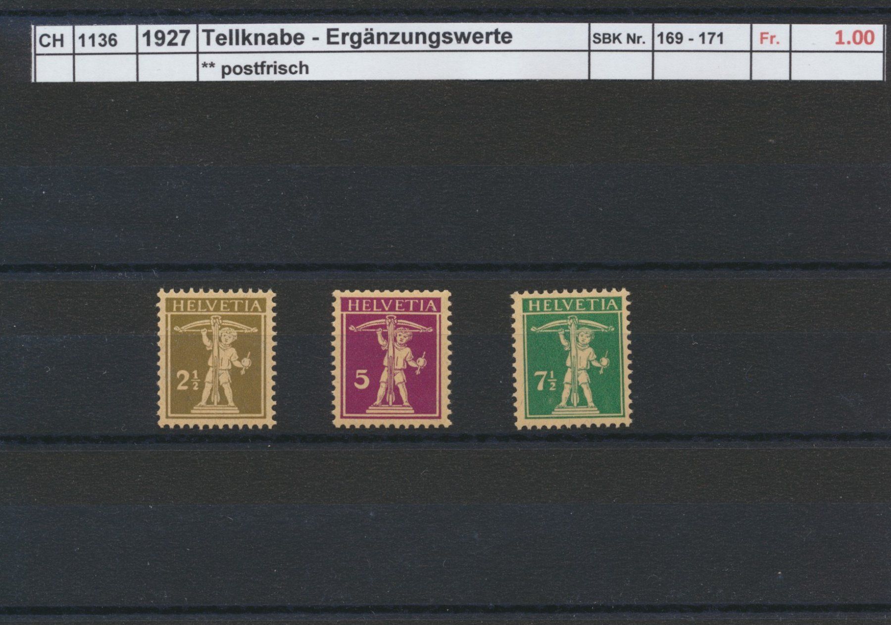 Tous les timbres: 1927 Tellknabe - Ergänzungswerte, ** postfrisch – Neuf (Voir description) à Winterthur par Zupogeru
