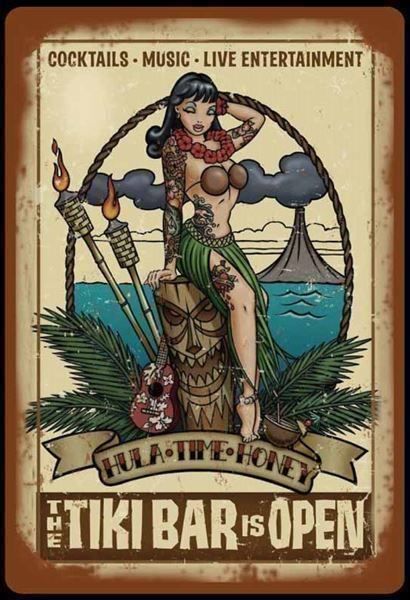 Schilder: Blechschild-TIKI BAR IS OPEN MIT PIN UP – Neu und originalverpackt aus Rupperswil von big-one-sale