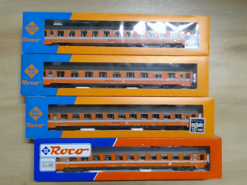4 Stück Roco SchnellzugwagenEW I, orange/grau, H0 54237B FS (Gebraucht ...
