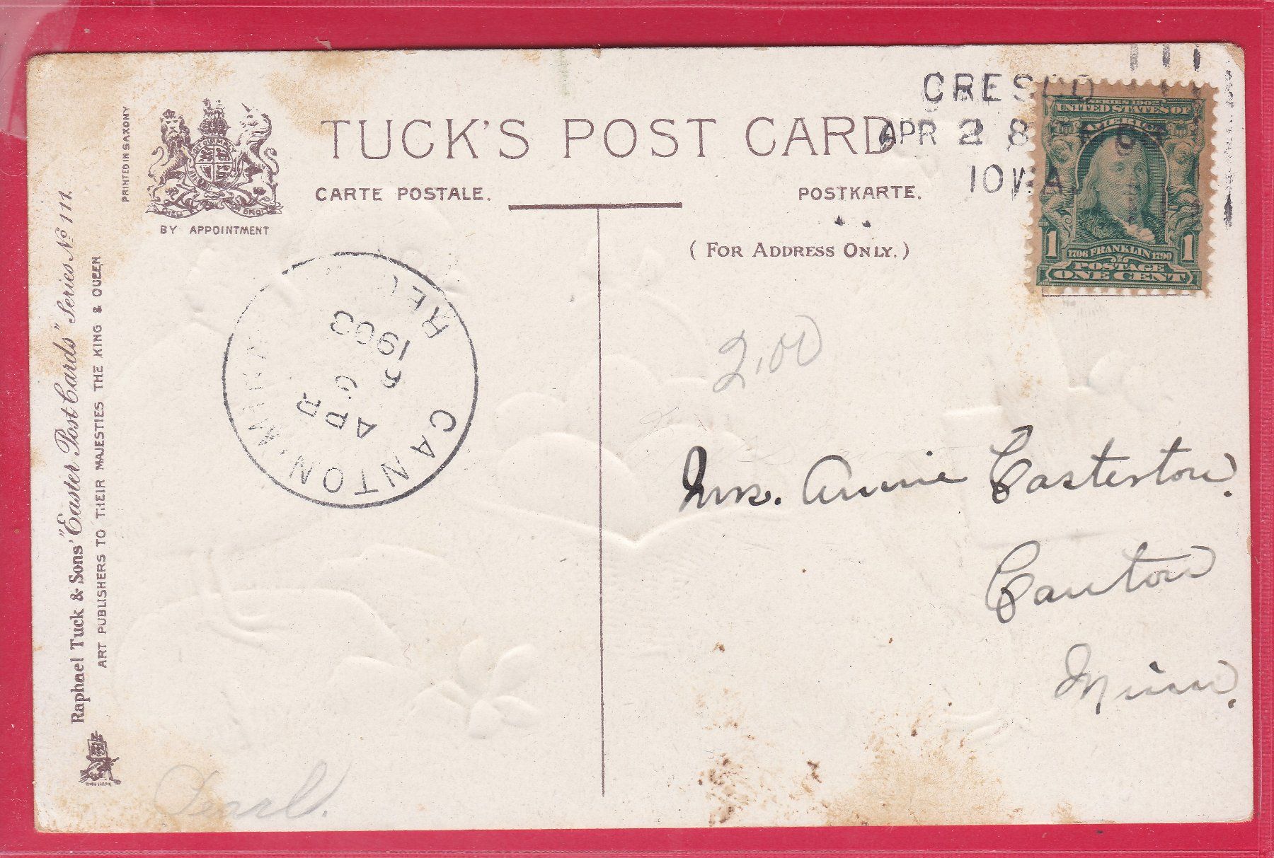 Cartoline postali: PRÄGEKARTE, LOVING EASTER WISHES, 3.4.1908 – Usato da Oberrieden venduto da Gebirgsstelze 1
