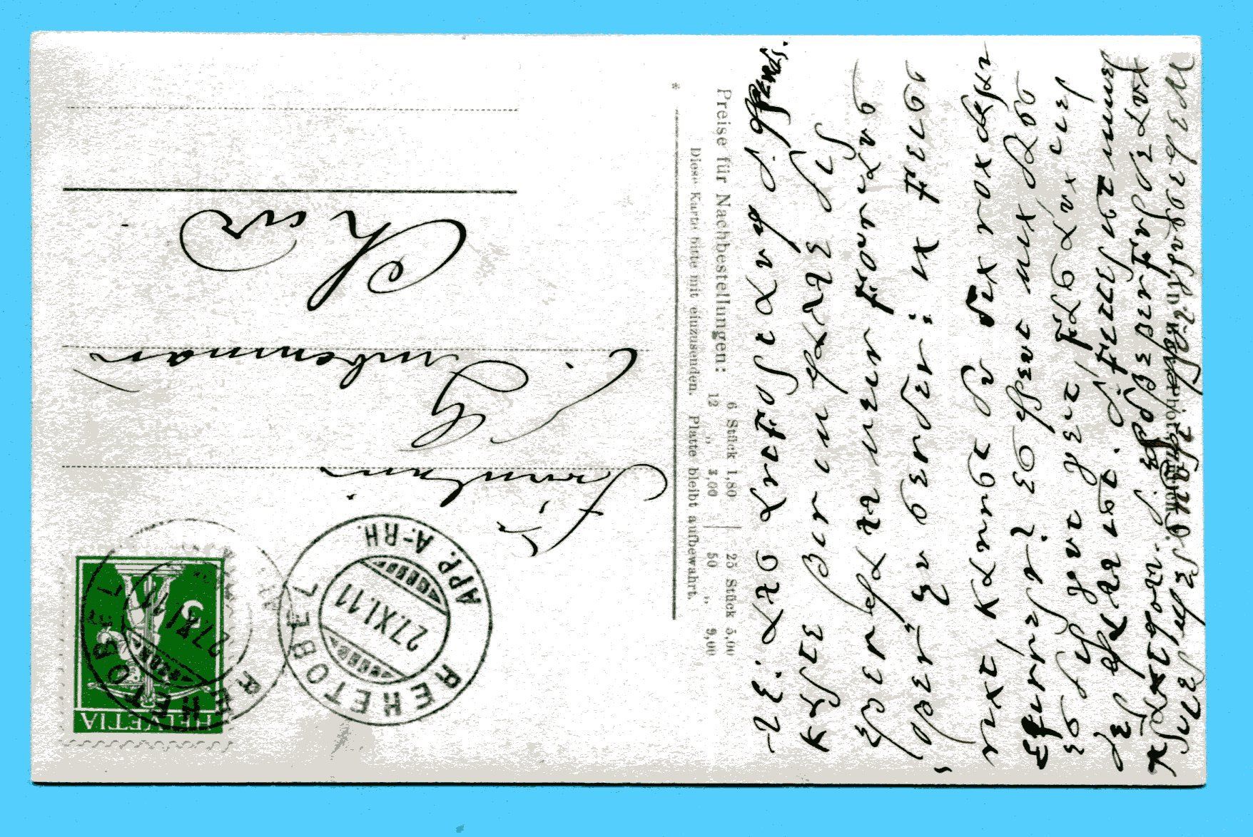 Cartoline postali: Rehetobel 1911 – Usato da Opfikon venduto da Prophila 1