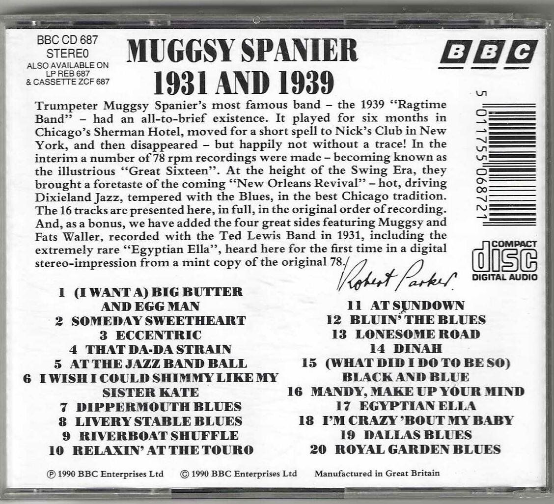 CD: Muggsy Spanier – 1931 And 1939 – Usato da Genève venduto da CDLPBookS 1