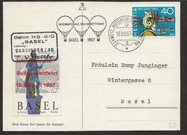1957 HB-BIG Ballonpost Unterschrift Pilot Vignette Wettfahrt