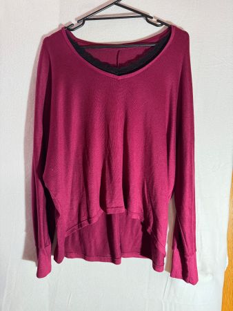 Legerer pinkfarbener Pullover mit Spitze ca. Gr. L