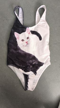 Badeanzug Mädchen Katzen Motiv schwarz weiss, für 9-10 Jahre