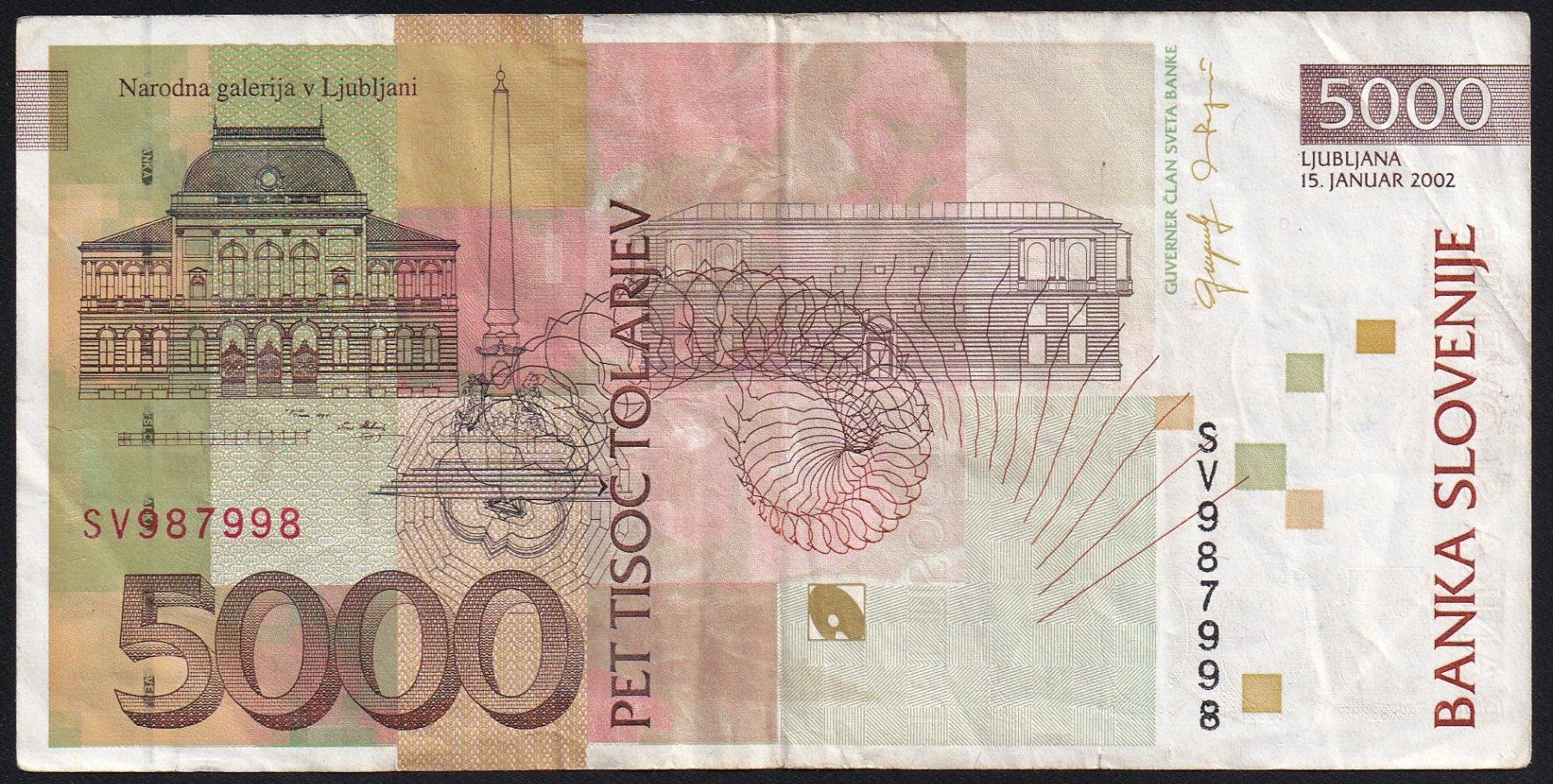 Banconote: Slowenien 5000 Tolarjev 2002 – Usato da Brugg AG venduto da banknoten_muesli 1