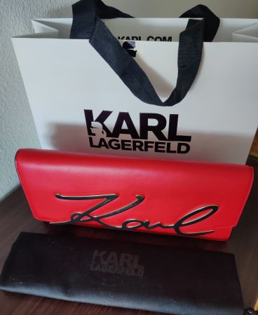 KARL LAGERFELD LEATHER CLUTCH with HANDLE