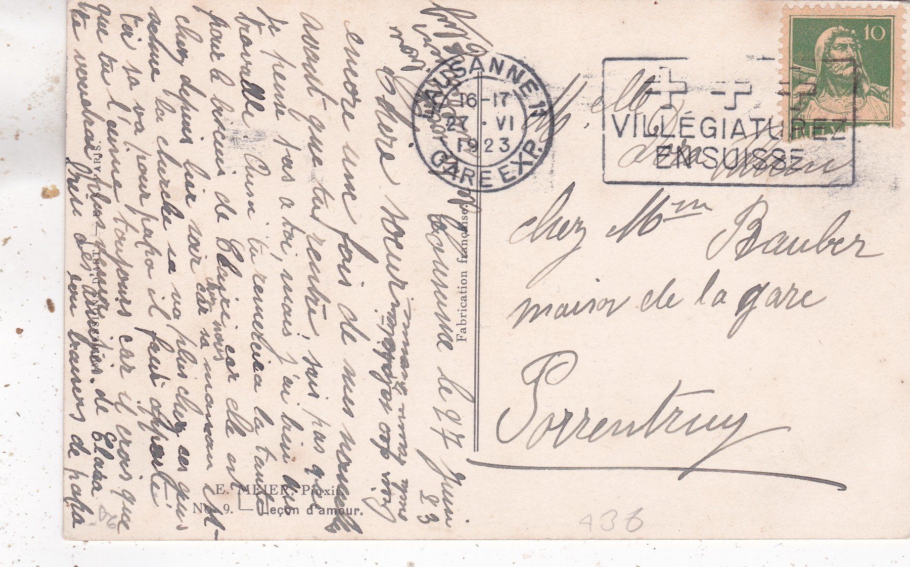 Cartoline postali: Kitsch Kunst Lecon d' Amour  E. Meier 1923 – Usato da Herisau venduto da Lisegrat2008 1