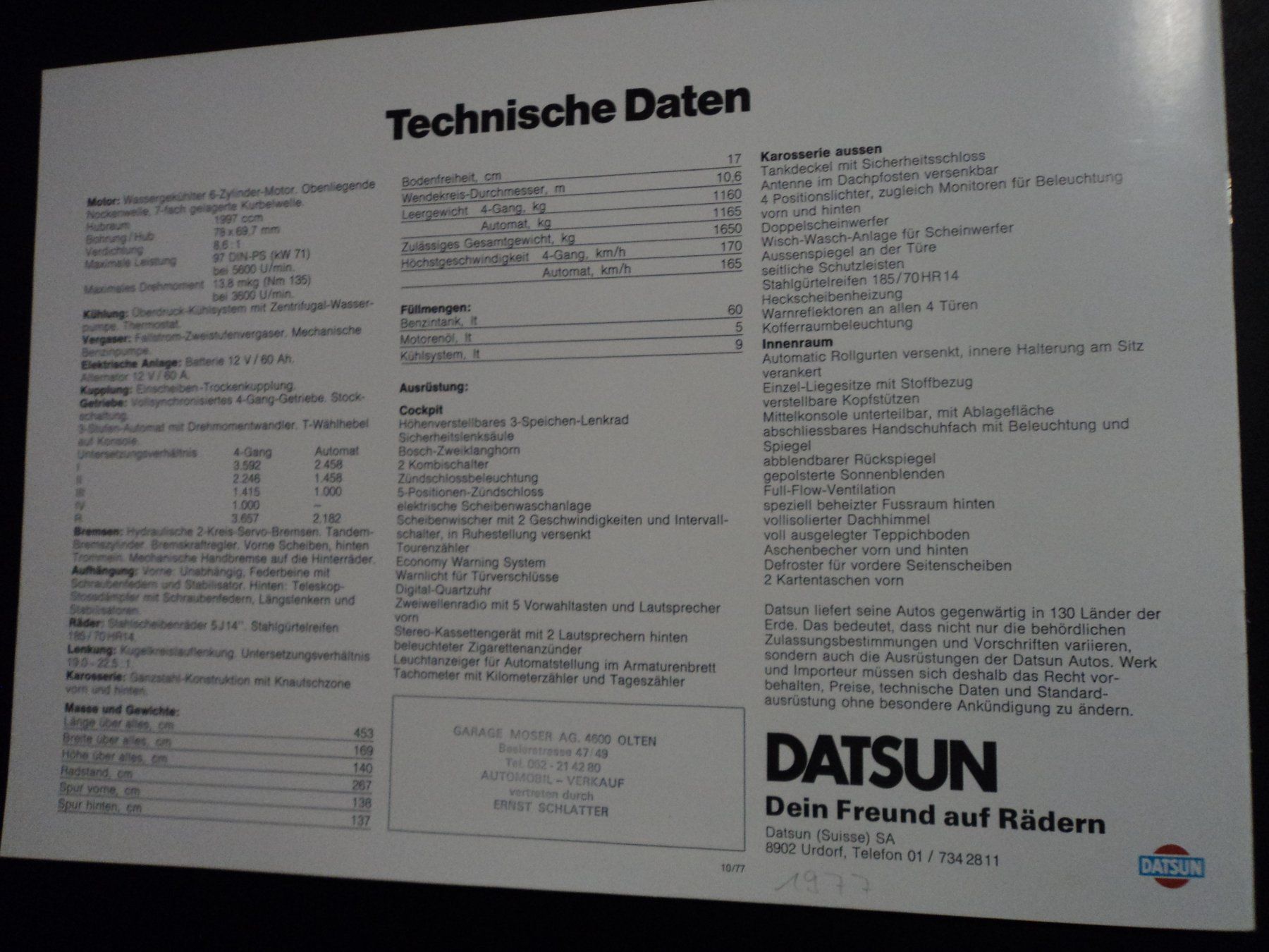 Datsun Dokumente: Prospekt Datsun 200L 1977 – Gebraucht aus Schwarzenburg von modelCARama 5