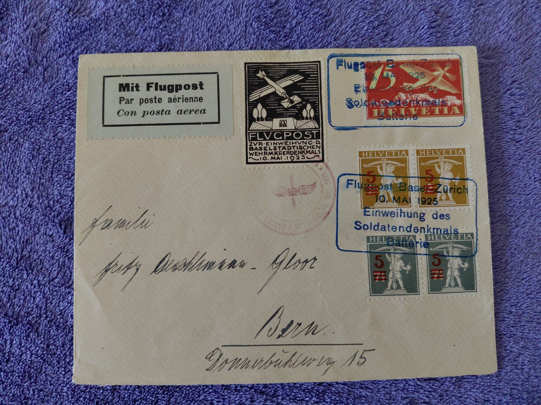 Alle Briefmarken: Flugpostbrief Soldatendenkmal  1925 – Gebraucht aus Horw von Onurb008
