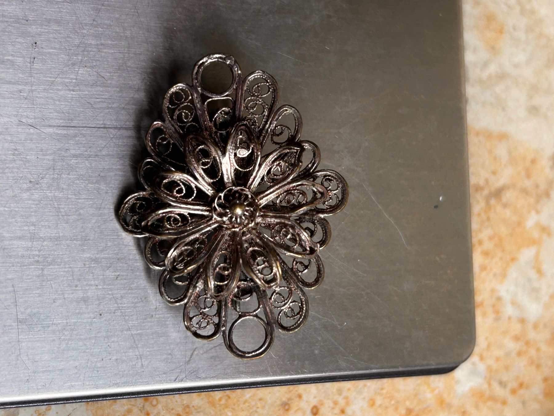 Spille & Fermagli: Vintage Filigrane Brosche, Silber, Breite ca 4 cm – Usato da Dittingen venduto da Bellevista 5