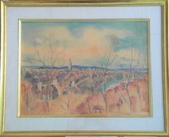 Erwin Tschudi 1908 -1994 Altstadt v Bern vom Rosengarten aus