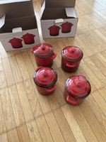 4 Red Mini Cocotte Oven Dishes
