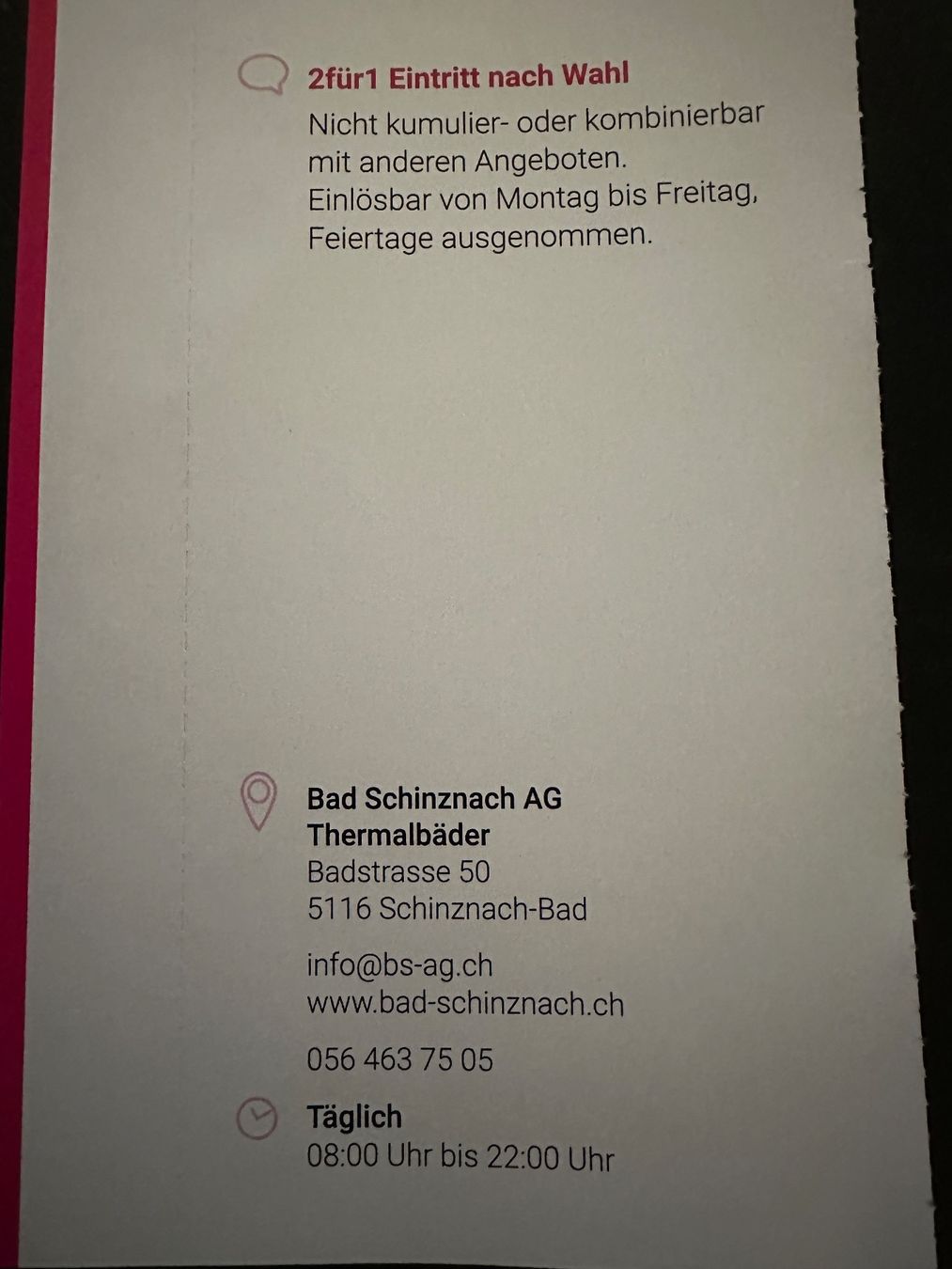 2 FÜR 1 GUTSCHEIN FÜR EINTRITT THERMALBÄDER SCHINZNACH BAD (Neu (gemäss ...