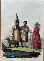 Altkolorierter Kupferstich um 1825 - Völker, Krieger