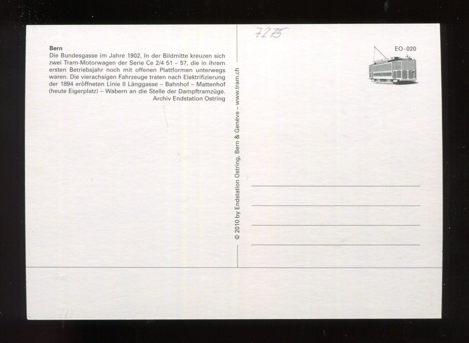 Cartoline postali: Bern, Tram, (Bundesgasse) – Usato da Aarau venduto da Elmaar41 1