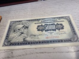 5000 Dinara Jugoslawien 1955 Banknote guter Zustand
