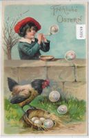 Joyeuses Paques - Fröhliche Ostern - Huhn - Präge-Litho