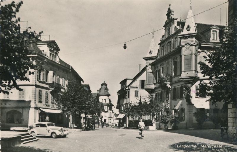 Cartoline postali: Langenthal Marktgasse Oldtimer + 1954 – Usato da Emmenbrücke venduto da teestube