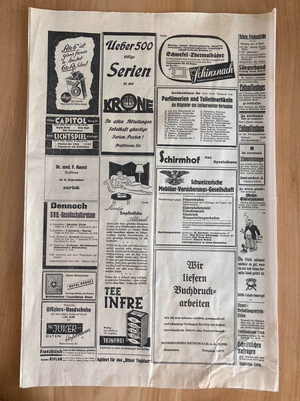 Riviste & Magazine: Oltner Tagblatt , Freitag 1. September 1939 – Usato da Subingen venduto da ArtBead 9